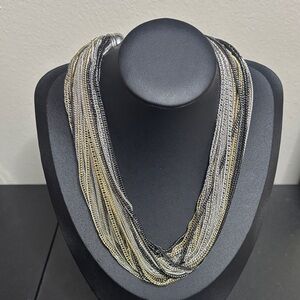 Natasha Couture Silver Gold Multilayer Chunky Statement Necklace